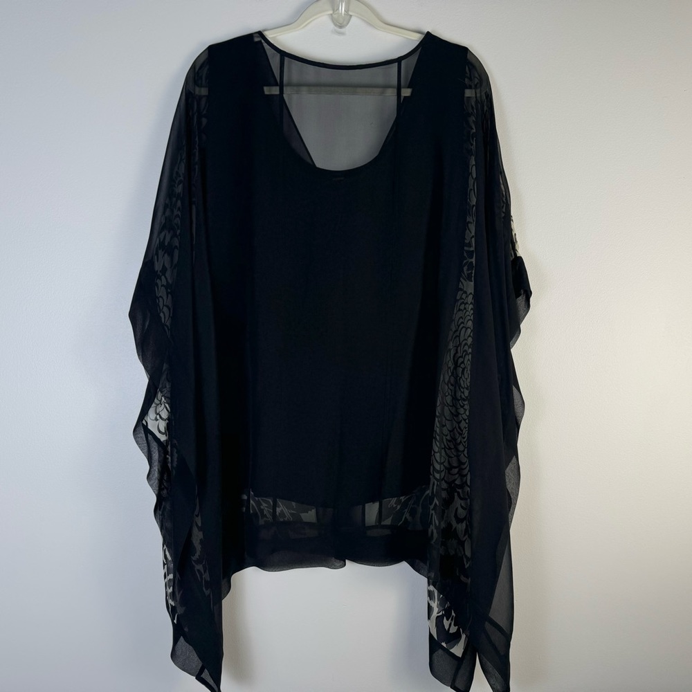 Harari Silk Poncho 1X Flowy Black White with Tank 2X Top Blouse Graphic Print - Picture 6 of 12